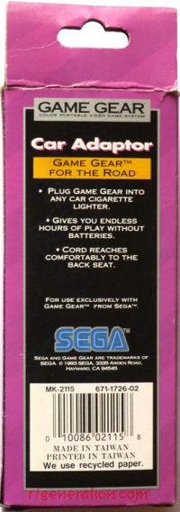 Game Gear Car Power Adapter Official Sega Box Back 200px