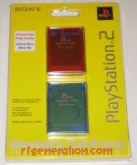 8MB Memory Card Double Pack Official Sony - Crimson Red / Island Blue Box Front 200px